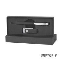 Набор ручка + флеш-карта 16 Гб в футляре, покрытие softgrip, черный с серебристым