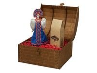 Подарочный набор: кукла фарфоровая, чай Малина с мятой, синий